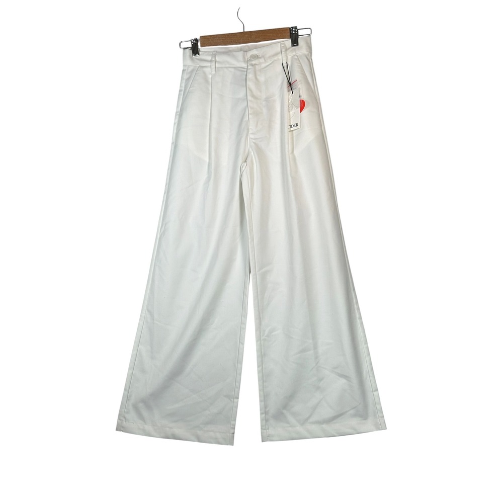 NWT Cider Women Pleated Pants XS Wide Leg Classic Clean Girl Coastal  White